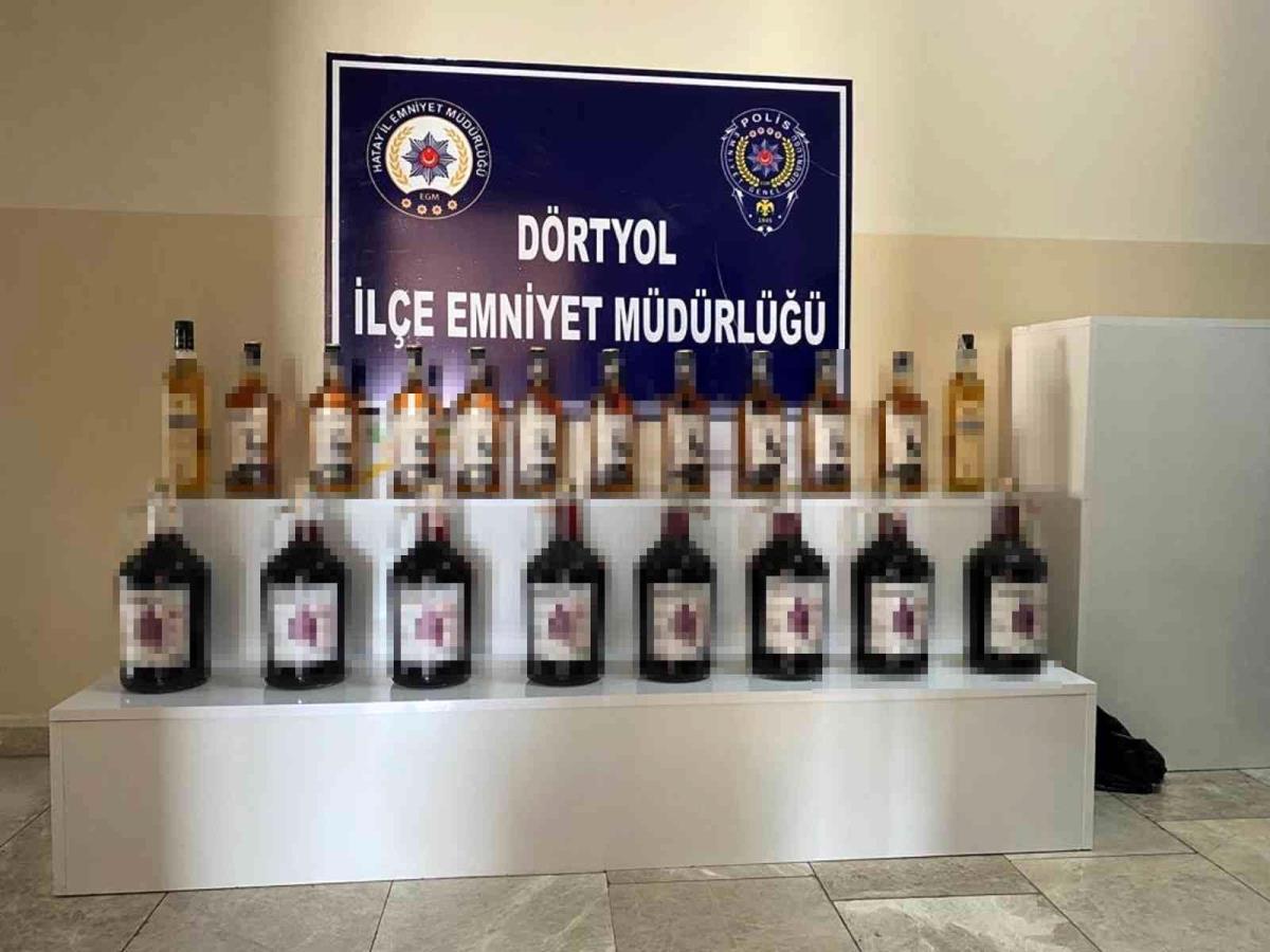 Dörtyol'da 20 şişe sahte içki ele geçirildi