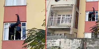 Hatay'da anahtarı evde unutan kişi halatla aşağıya sarkınca mahsur kaldı